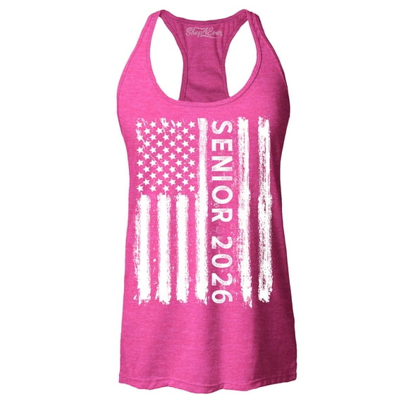 Shop4Ever Women's Senior 2026 American Flag Racerback Tank Top XX-Large Fuchsia