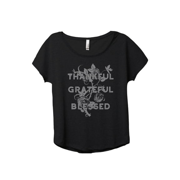 Thankful Grateful Blessed Women's Fashion Slouchy Dolman T-Shirt Tee Heather Black Medium