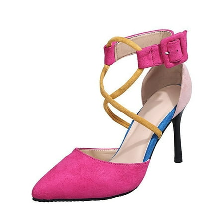 

Harsuny Womens Office Elegant Pumps Stiletto D Orsay Shoes Formal Casual Ankle Strap Buckle High Heels Rose Red 5.5