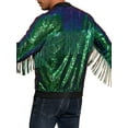 thumbnail image 3 of INSPIRE CHIC Shiny Varsity Jacket for Men's Zipper 70s Disco Sparkly Sequins Baseball Bomber Jackets S Green, 3 of 5