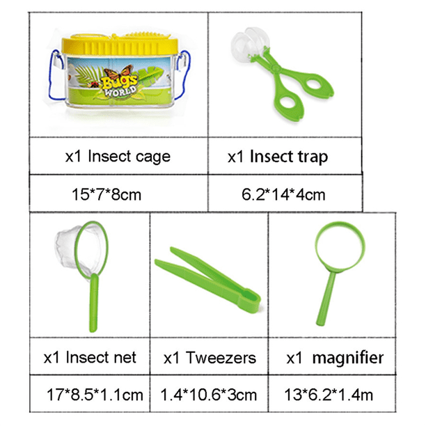 Kit D'exploration Nature 5 Pièces – Boîte à Insectes, Loupe, Pince – Pour Enfants, Vert