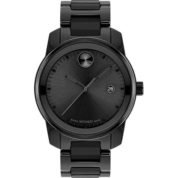 Movado Bold Men's Swiss Quartz Stainless Steel and Ceramic Link Bracelet Watch, Color: Black (Model: 3600863)