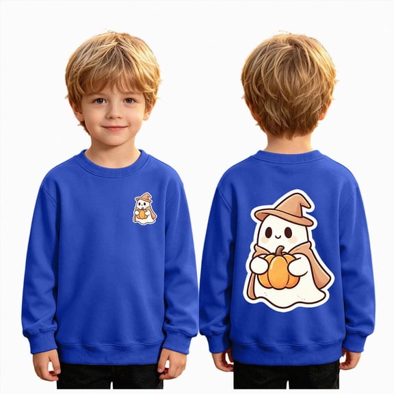 larppty Toddler Halloween Sweatshirt Boys Girls Pumpkin Ghost Dinosaur Graphic Tees Kids Long Sleeve Outfit Tops