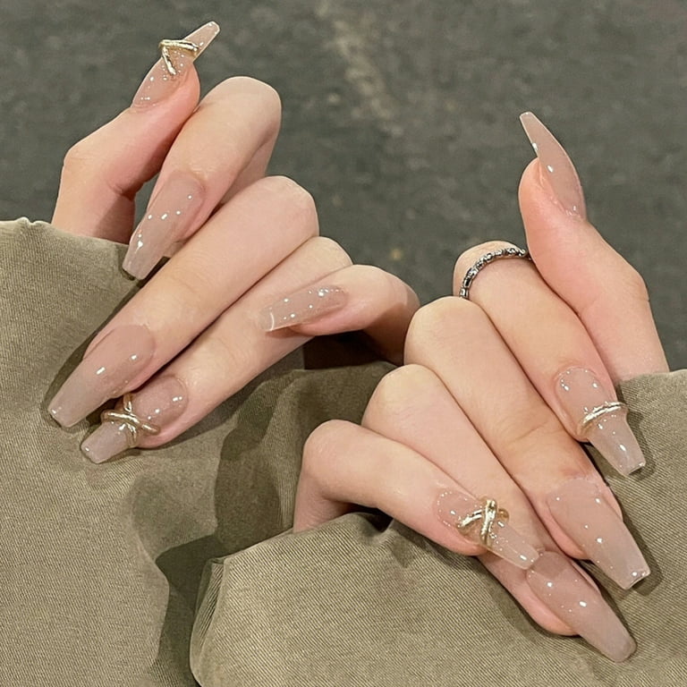 Gold Bar Nude Artificial Nails Charming Comfortable Wearing for Nail Art Decoration Use