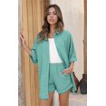 thumbnail image 2 of Ekouaer Waffle Knit Lounge Sets for Women Short Sleeve Pajamas Button Down Pjs Oversized Loungewear Shorts Set, 2 of 5