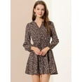 thumbnail image 3 of INSPIRE CHIC Women's V Neck Floral Print Elastic Waist Button Down A-Line Mini Dress, 3 of 6