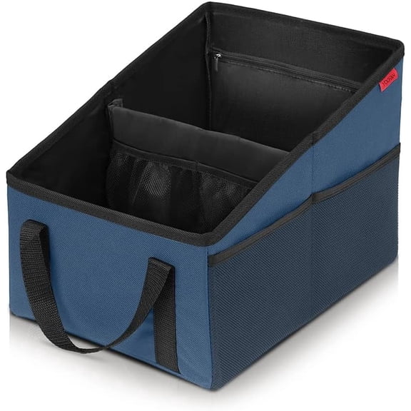 Car Seat Organizer - Passenger Seat Organizer, Collapsible Small Car Seat Storage for Console Front or Back, Automotive Backseat Organizer with Belt 4 Cup Holders for Kids Accessories, Blue