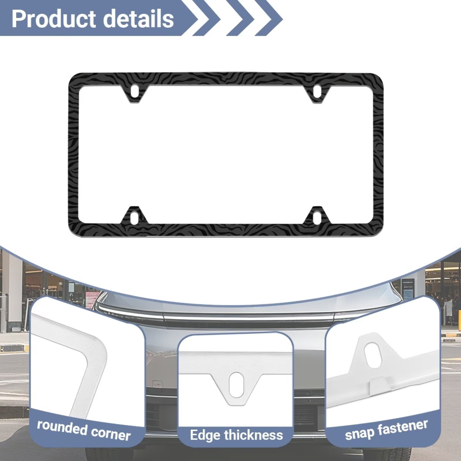 Jeiento Black Zebra Stripes License Plate Frame 2pcs License Plate Holder with Screw Caps (4 Holes) Auto Accessories Decoration Universal Car Frame for Women and Men