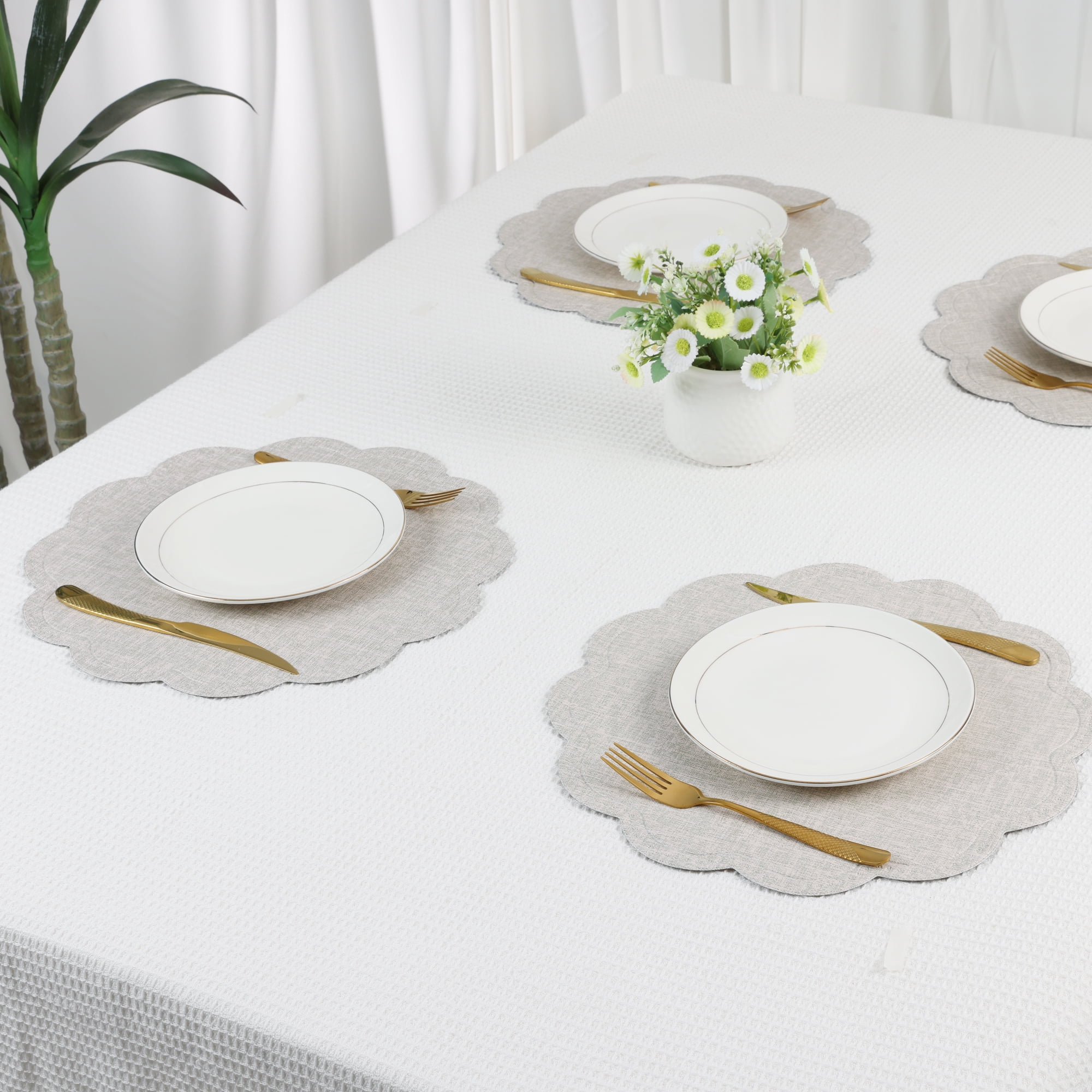 Unique Bargains Set of 6 Flower Placemats for Kitchen White 15*15in