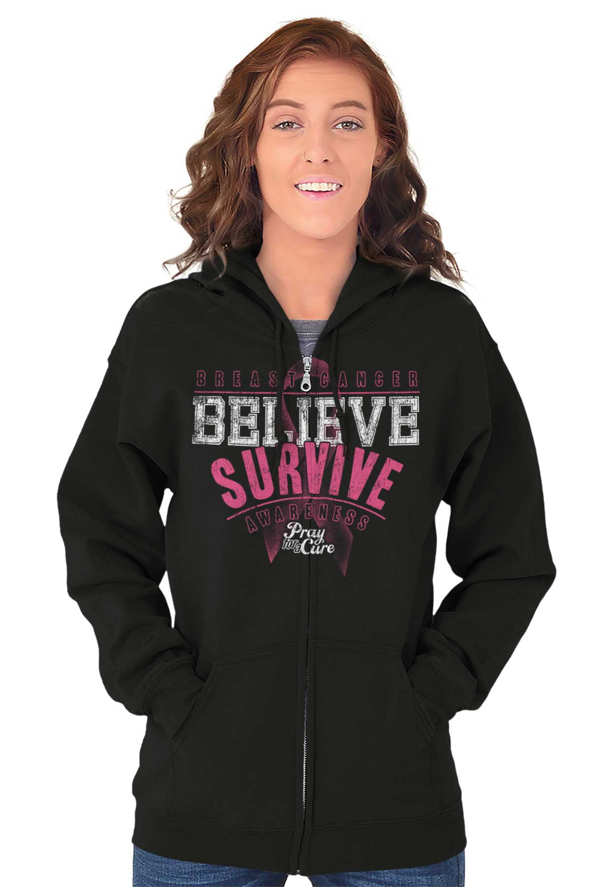 Breast Cancer Awareness ShirtCelebrate Life Pink Butterfly Zip Hoodie