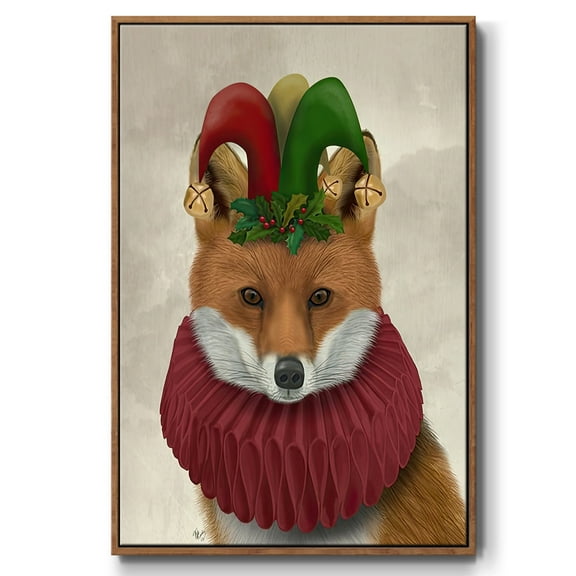 Christmas Foxy Christmas Fool - Framed Gallery Wrapped Holiday Canvas - 17 x 25 - Rosewood Frame