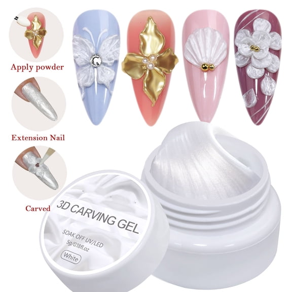 3D Nail Art Gel White Pearl Solid Builder Hard Gel for Nails Sculpture for Carving Patterns Decoration Nail Art Home Manicure DIY for Women