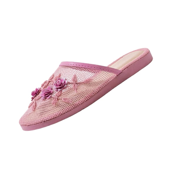Chinese Slippers for Women, Mesh Floral Flats Slippers, Breathable Plum Blossom Embroidered Anti-slip Sandals 40