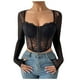 thumbnail image 1 of Top sexy de encaje y malla con cuello cuadrado para mujer - Body liso de manga larga, mezcla de poliéster para fiestas de invierno, 1 of 2