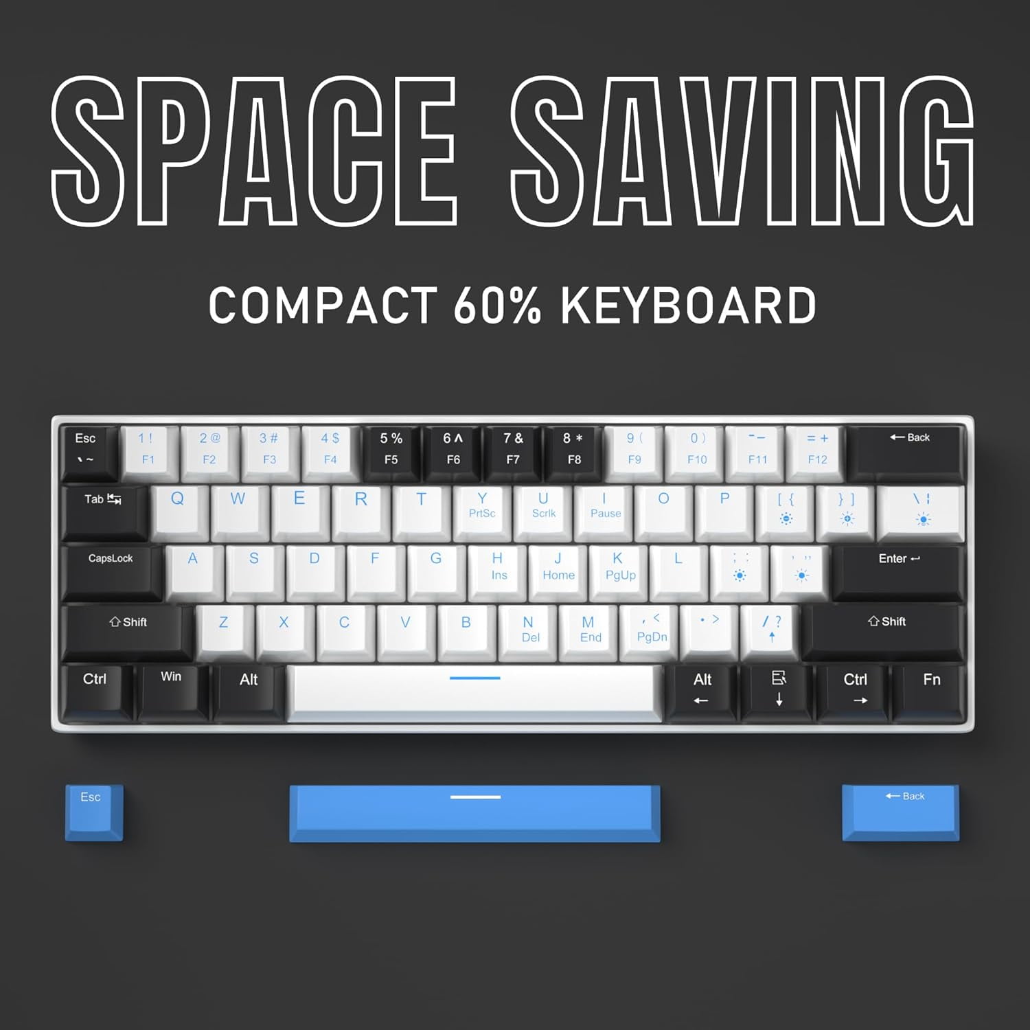 60% Mechanical Gaming Keyboard,Mixed Color Keycaps Gaming Keyboard with Linear Red Switches, Detachable Type-C Cable Mini Keyboard