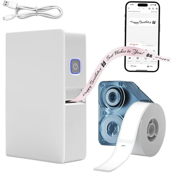 Gift Ribbon Printer Machine, Portable Label Ribbon & Tape Printer, Mini Thermal Transfer Label Maker Machine with Black Cartridge, Bluetooth Tape Printers with Multiple Templates for Gift, Home