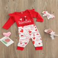 thumbnail image 3 of Infant Baby Girl Outfit Ruffle Long Sleeve Romper Jumpsuit Heart Pants Headband Set, 3 of 9