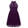 thumbnail image 3 of TiaoBug Kids Girls Halter Neck Floral Lace Bridesmaid Pageant Dress Birthday Wedding Party Princess Gown Purple 10, 3 of 7