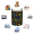 thumbnail image 4 of Balery Pixel Game Cesta de ropa redonda con asas, impermeable, independiente, para ropa, juguetes, dormitorio y familia-Small, 4 of 6