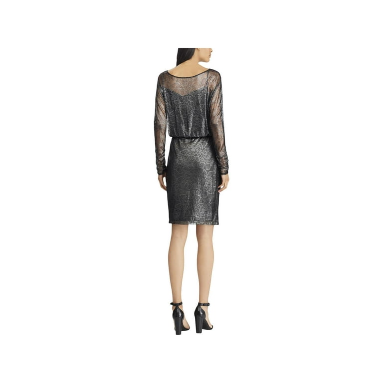 chinese dress ladies Bell Sleeve Metallic Lace Sheath Dress in Black Gold main image 0