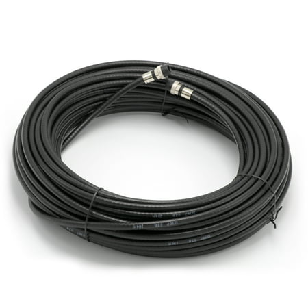 100' Feet, Black RG6 Coaxial Cable (Coax), Made in the USA, with rubber booted - weather proof - outdoor rated Compression Connectors, F81 / RF, Digital Coax for CATV, Antenna, Internet, &