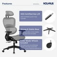 thumbnail image 4 of NOUHAUS Ergo3DL Ergonomic High-Back Mesh Office Chair with Adjustable Headrest, Lumbar Support, and Armrests, Gray, 4 of 6