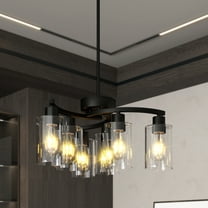6-Light Modern Chandelier Pendant Lights 21.7in for Dining Room Seeded Glass for Kitchen Island Living Room Foyer Bedroom E26 Base Black