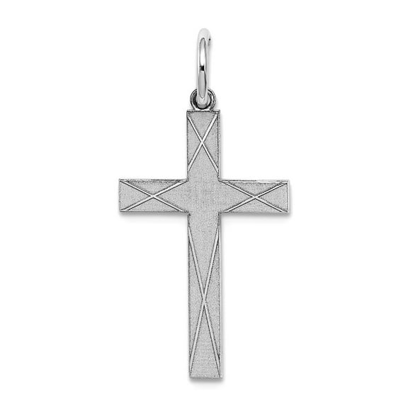 925 Sterling Silver Solid Satin Laser Etched Laser Designed Religious Faith Cross Pendant Necklace 25x12mm Wide Pendant