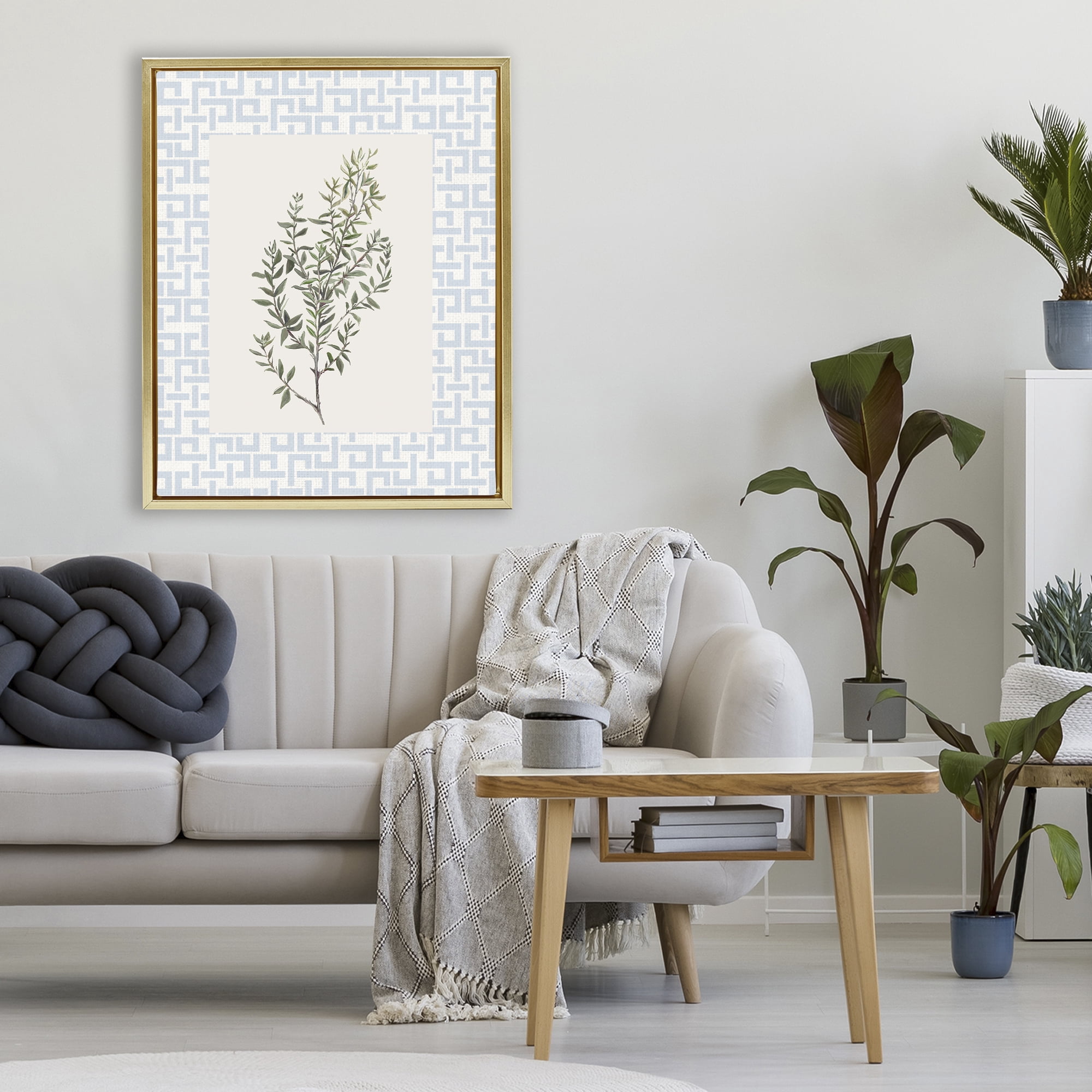 Stupell Industries Leafy Herb on Geometric Gold Framed Floater Canvas Wall Art, design by Diannart