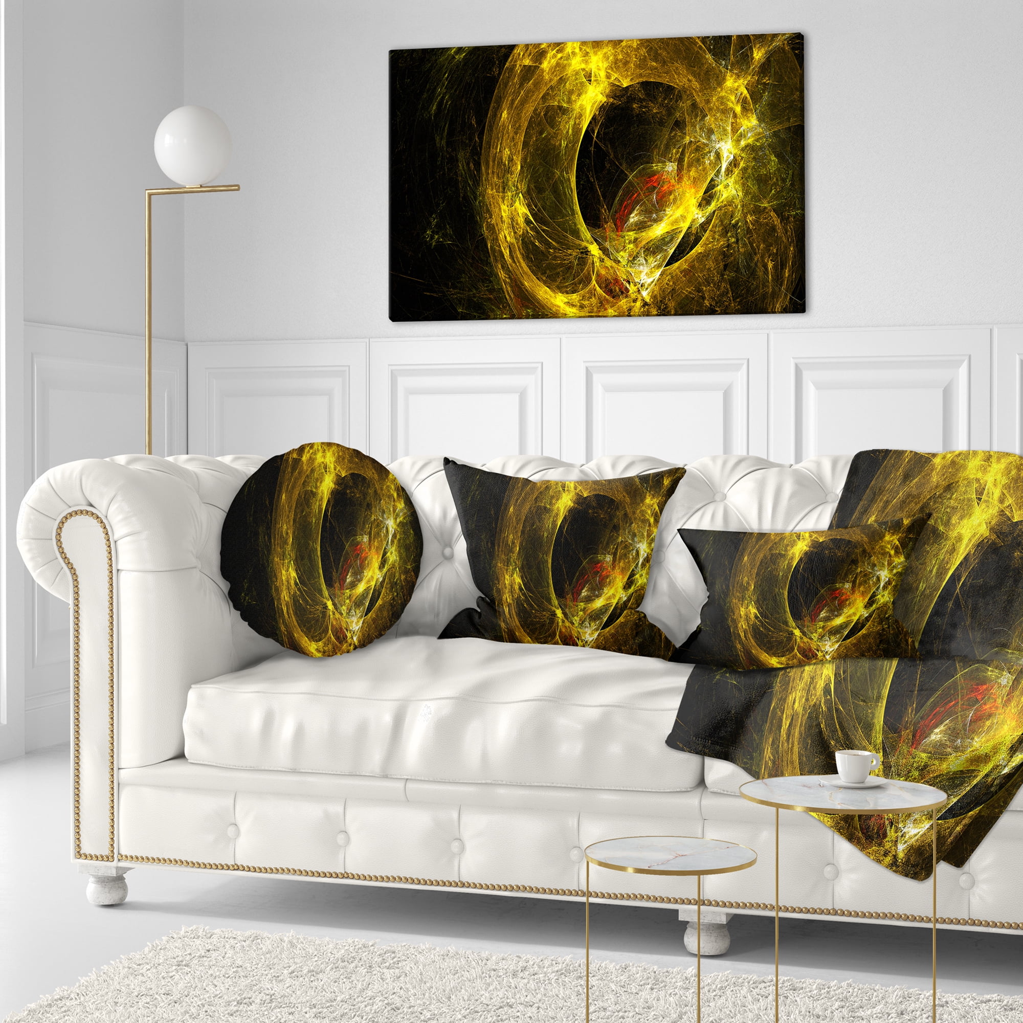 Designart Far Spherical Galaxy Golden - Abstract Throw Pillow - 12x20