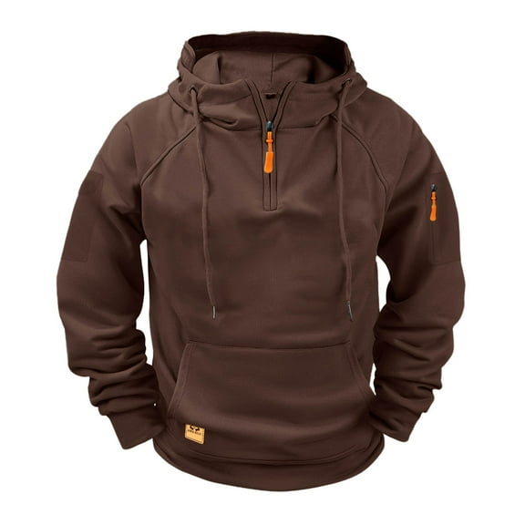 Hoodies for Men Sevevn Men's Hoodie With Zipper Fashionable And Personalized Casual Arm Pocket Top Men's Hoodie Brown XXL