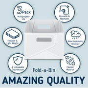Starplast Collapsible Decorative Plastic Storage Bins, Set of 3, White