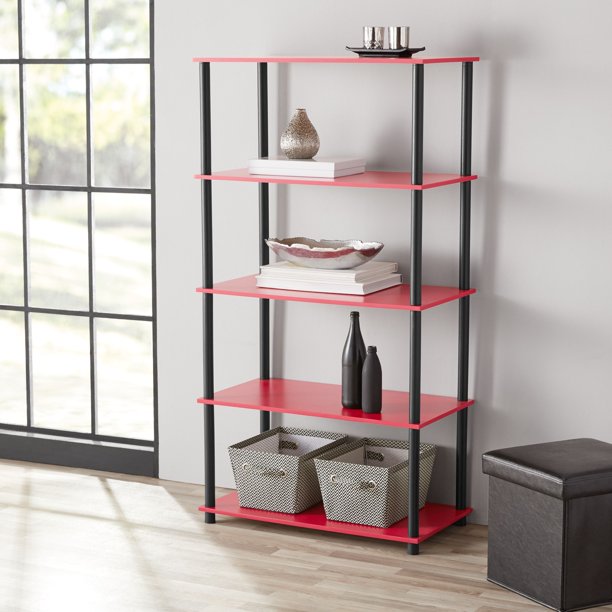 Mainstays No Tools 5Shelf Storage Bookcase, Red Walmart Business