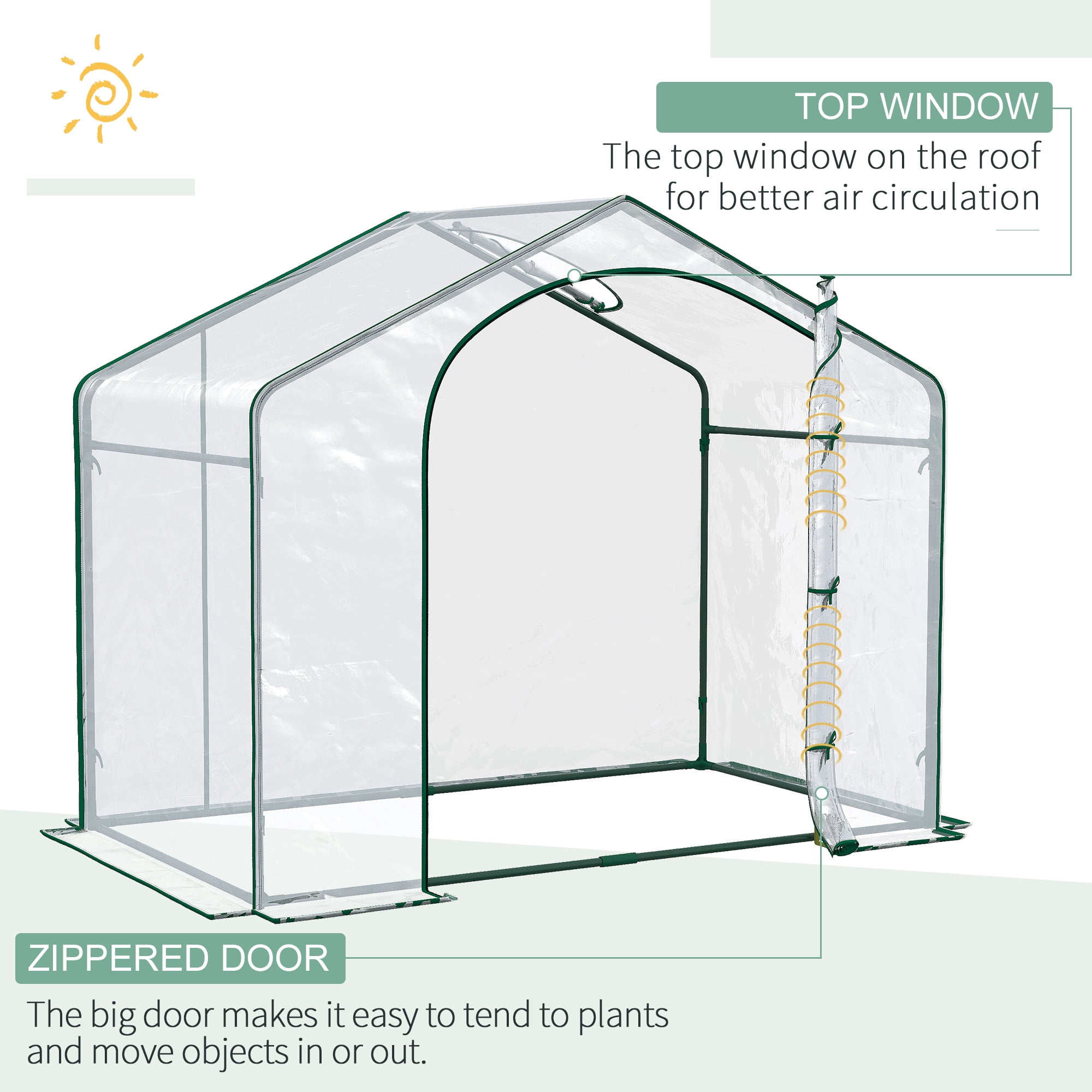 Outsunny 71.75" x 39.25" x 59.75" Portable Walk-in Greenhouse, PVC Cover, Steel Frame Garden Hot House, Zipper Door, Top Vent, Clear
