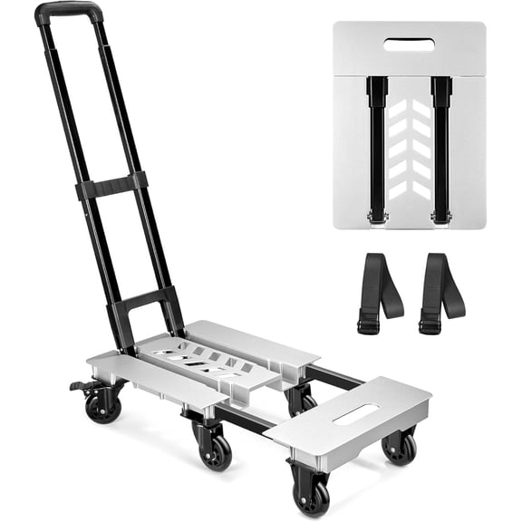 Aluminum Panel Folding Hand Truck Dolly, Foldable Dolly Cart, Heavy Duty Luggage Cart with 6 Wheels for Moving, Travel, Shopping Use