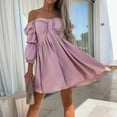 thumbnail image 3 of Aayomet Summer Dress Women's Casual Off The Shoulder Flowy Mini Dresses with Puff Sleeves Summer Beach Sundress,Pink XXL, 3 of 5