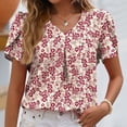 thumbnail image 6 of Wycnly Womens Blouses and Tops Dressy Beach Boho Fashion Petal Sleeve Pleated Hem Loose Lightweight Tunic Shirts Summer Floral Print V-Neck Short Sleeve Cute Tees Tops Pink s, 6 of 7