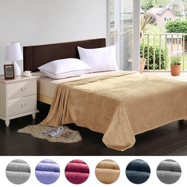 Manta de franela suave en tono beige, tamaño 200 x 230 cm, ideal para el invierno.