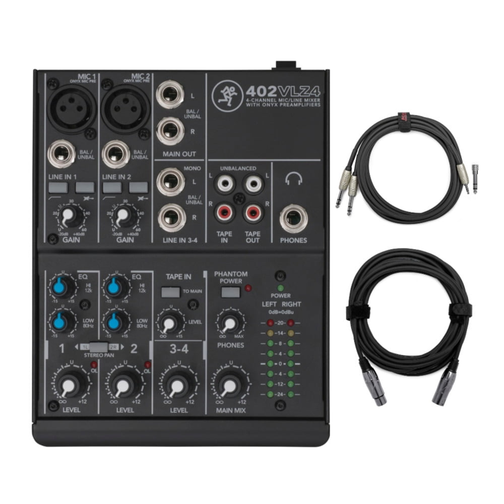 Mackie 402VLZ4 4Channel Mixer with Knox XLR Cable and Kirlin 1/4inch TRS Cable