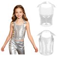 thumbnail image 5 of SiiRoh Girls Sparkly Glitter Dance Halter Vest for Jazz Disco Performance Sequin Metallic Halter Crop Top Silver 16, 5 of 6