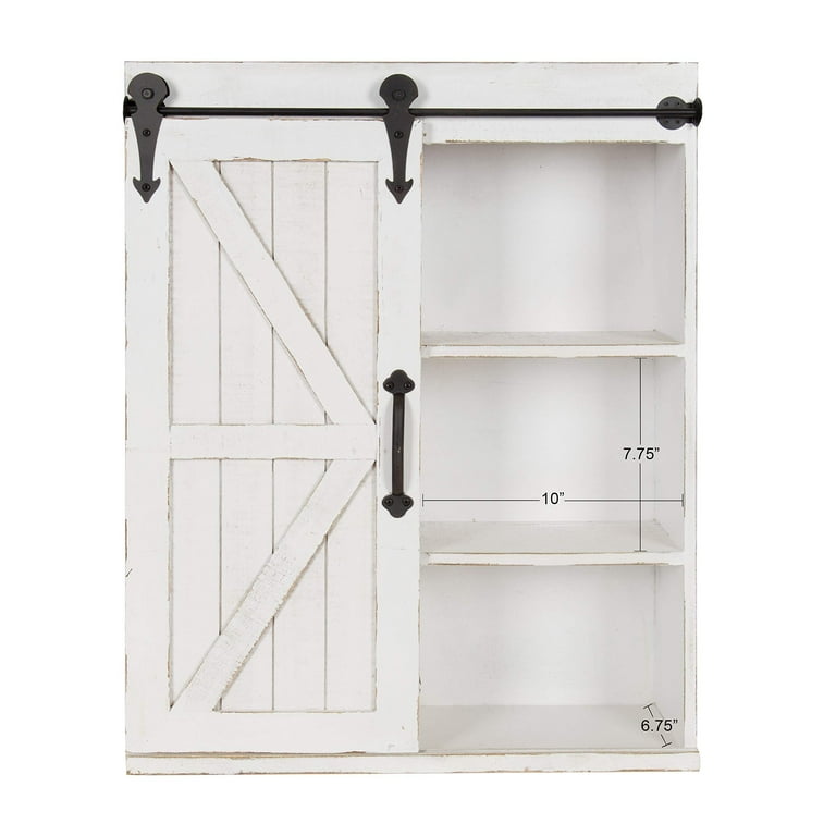 Cates Wood Wall Storage Cabinet with Sliding Barn Door, Rustic White Cates Wood Wall Storage Cabinet with Sliding Barn Door, Rustic White