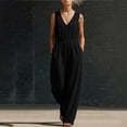thumbnail image 5 of ClodeEU Women's V Neck Sleeveless Drawstring Waist Wide Leg Jumpsuit, Casual Loose Romper with Pockets Black,Women's Plus L, 5 of 6