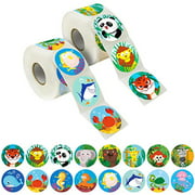 600 Pcs Round Zoo Marine Animal Stickers in 16 Designs with Perforated Line Expanded Version (Each Measures 1.5" in Diameter)