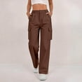 thumbnail image 4 of Gufahion Women's Full Length Pants Sizes S-XXL Fashion Women Ladies Solid-color Stretch Belt Long String Button Pockets Trousers, Home Gifts, Brown, 4 of 10