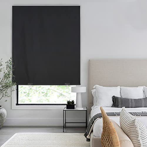 Cordless Blackout Roller Shades for Windows, Thermal Insulated UV Protection Privacy Window Blinds, No Tools No Drill Easy Installation, Perfect for Bedroom (36 Inch Width by 72 Inch Height, Black)