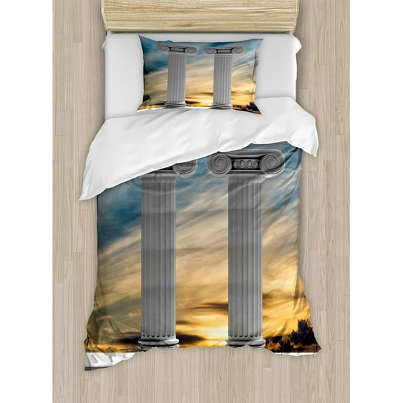 Ambesonne Pillar Duvet Cover Set, Marble Pillars, Twin, Blue Pale Grey