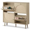Rustic 4Drawer Rattan Shoe Organizer Unit with Ample Storage