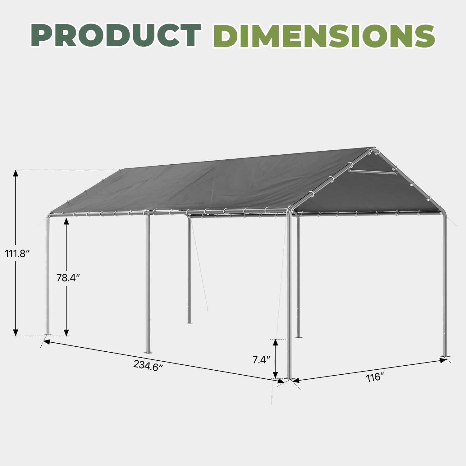 BaPiPro 10' x 20' Gray Gable Roof Carport Canopy, Heavy-Duty Galvanized Steel, Waterproof UV-Resistant PE Tent with Adjustable Height, 7-Level Wind Resistance for Car, Boat and Patio Storage