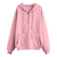 thumbnail image 4 of Resicozy Zip Up Hoodie Women Long Sleeve Fall Winter Plus Size Plain Hooded Sweatshirts Trendy Casual Fashion Jacket With Pockets Pink M, 4 of 5