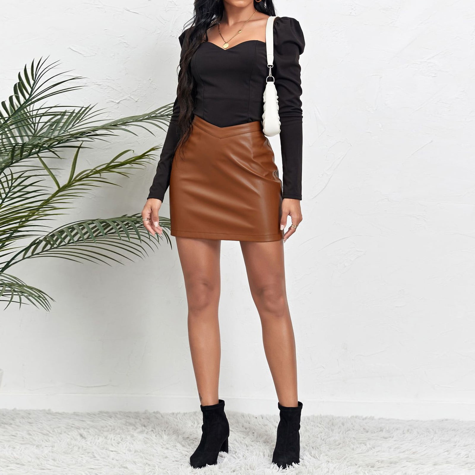 VUPSGEZ Clearance 2023 Women's Pu Leather Skirt Fashion V